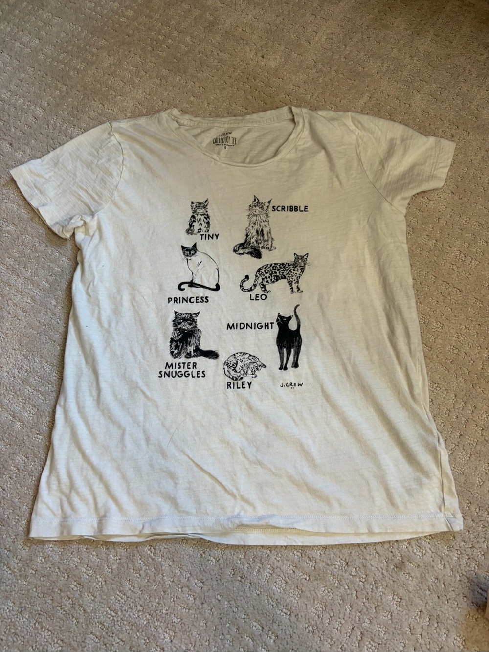 J. Crew White Tee with Black Cat Illustrations